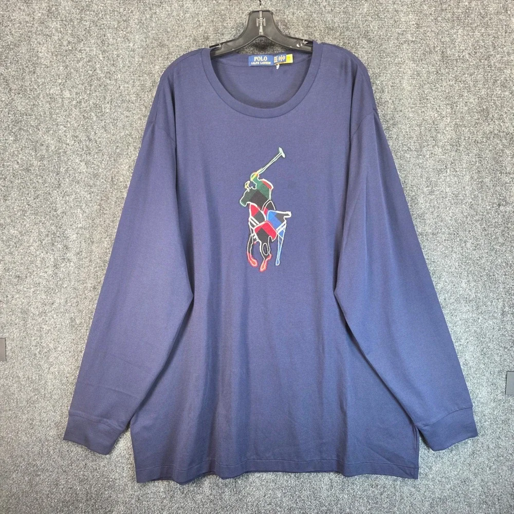 Polo Ralph‎ Lauren Men's Classic Fit Plaid Big Pony Jersey T-Shirt Size 2XB Blue